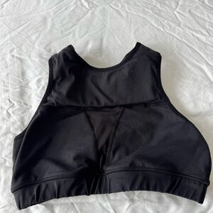 The Chestee Padded Black High-Neck Mesh Back Sports Bra